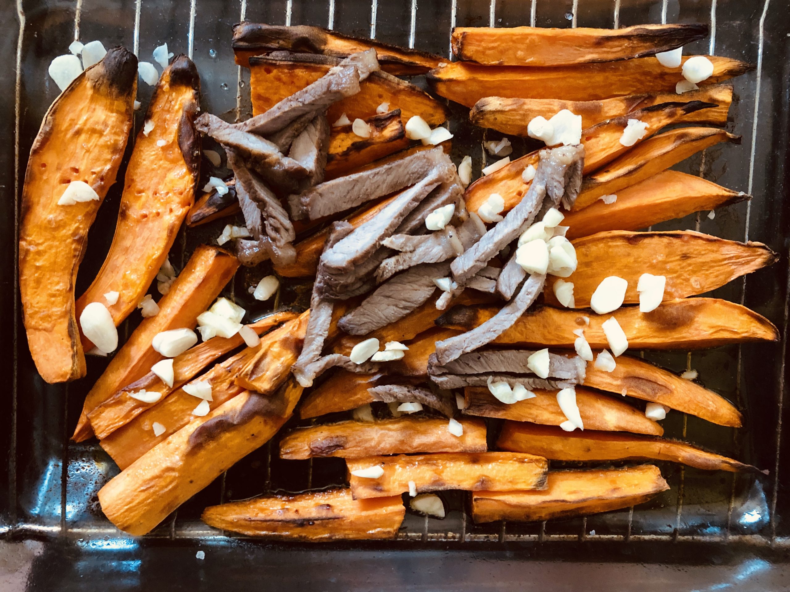 Roasted Sweet Potato with Roast Beef Strips