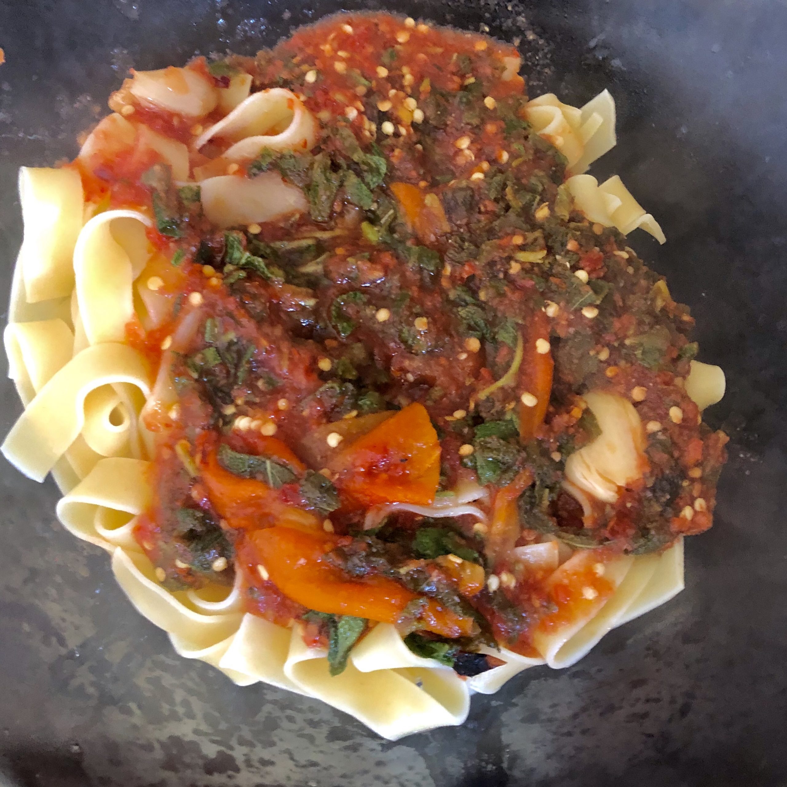 Pappardelle with tomato sage sauce