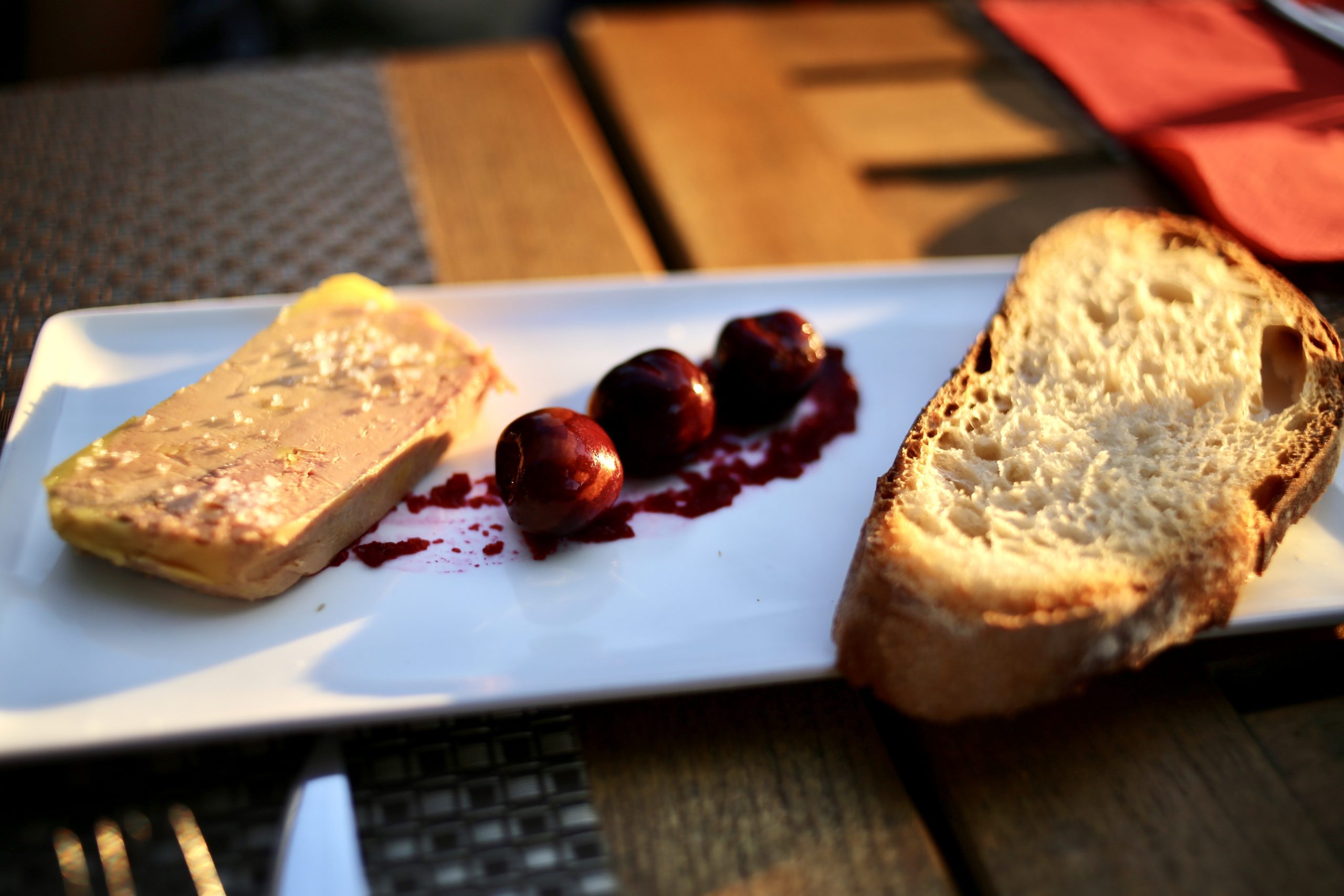 Foie gras with cherries in the Aquitaine countryside, France