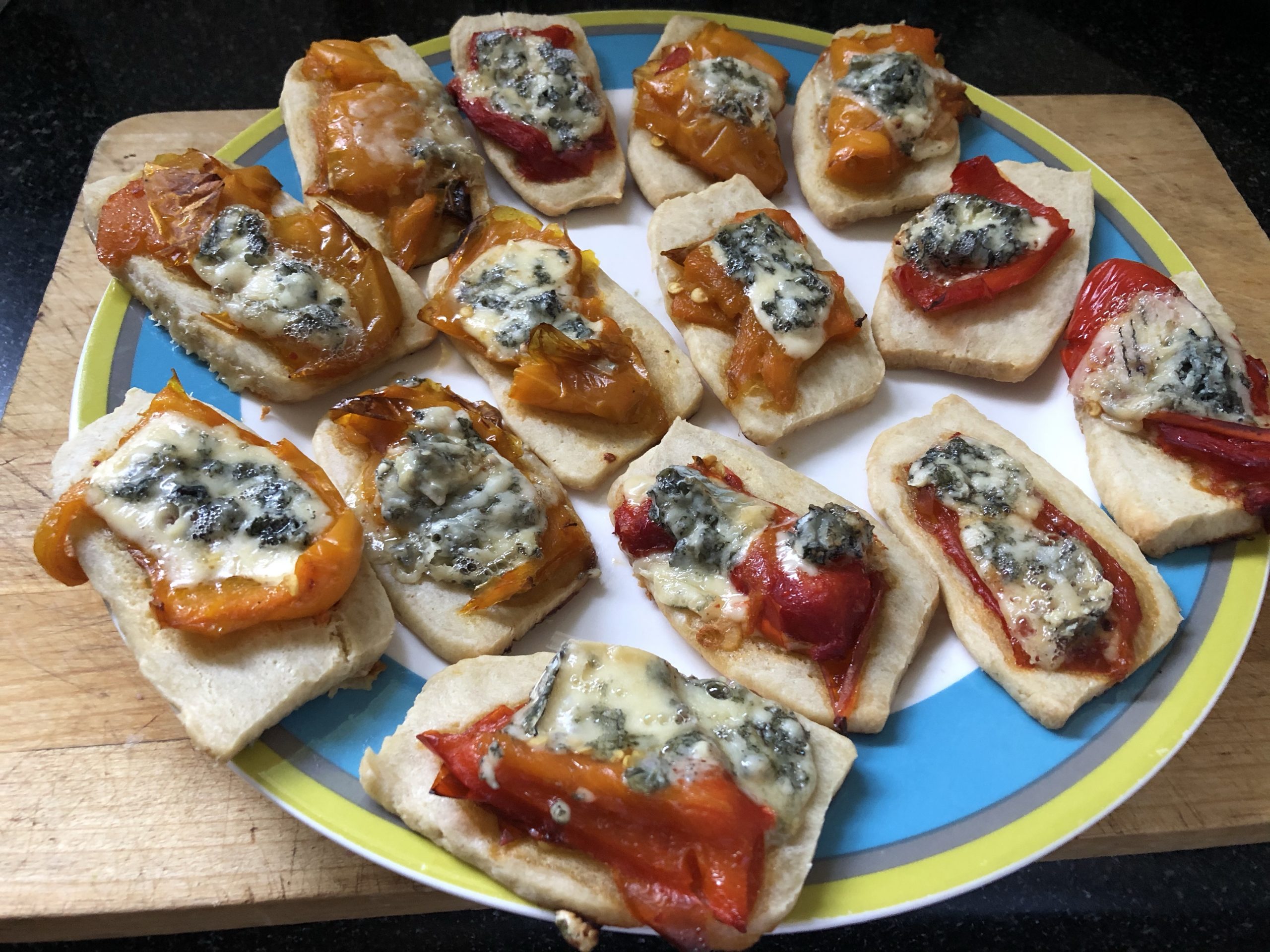 Pepper and blue cheese canapes