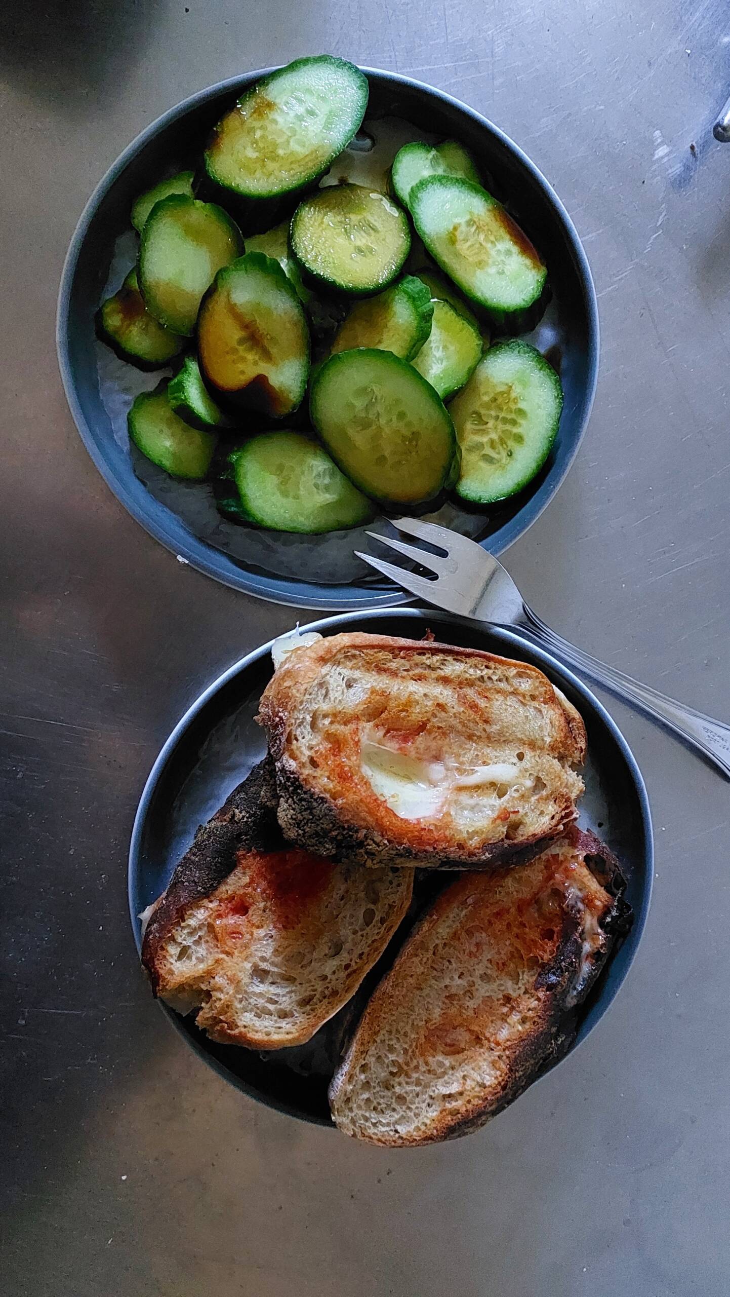 Sizzling Chorizo Cheese Delight with Cool Cucumber Soy Salad
