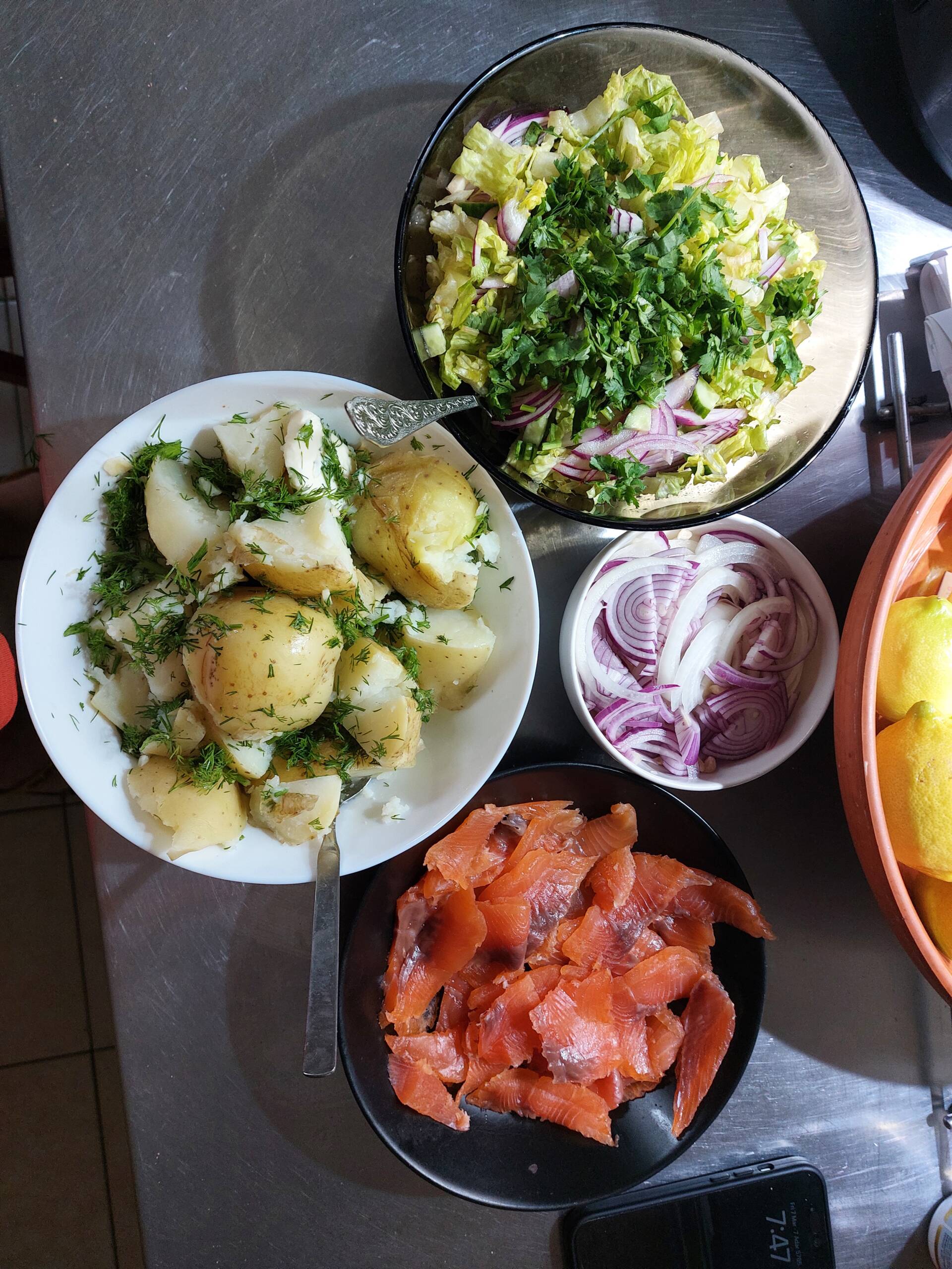 Dill Potatoes, Smoked Salmon, and Fresh Herb Salad